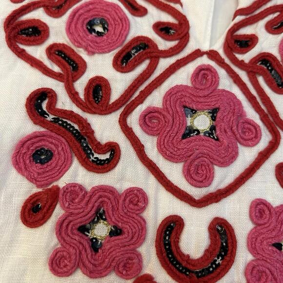 J.Crew Navy White Linen Sequin Floral Embroidered Shift Dress, Size XXS $118 - Picture 3 of 9